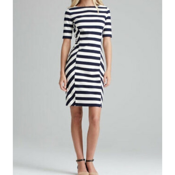 Tory Burch Augusta Fitted Striped Dress Nautical Size Small - Picture 1 of 14